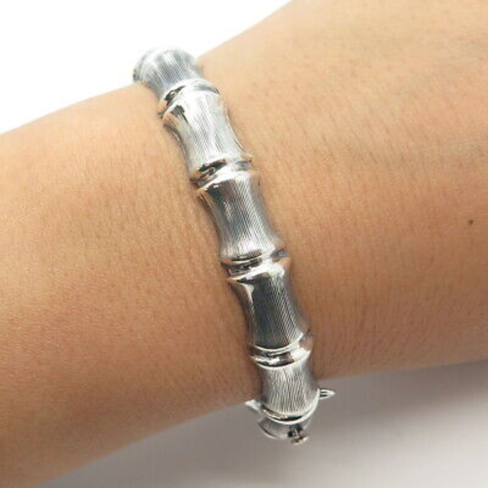 925 Sterling Silver Vintage Birmingham C P S Jewellery Co Ltd Bamboo Bracelet 7"